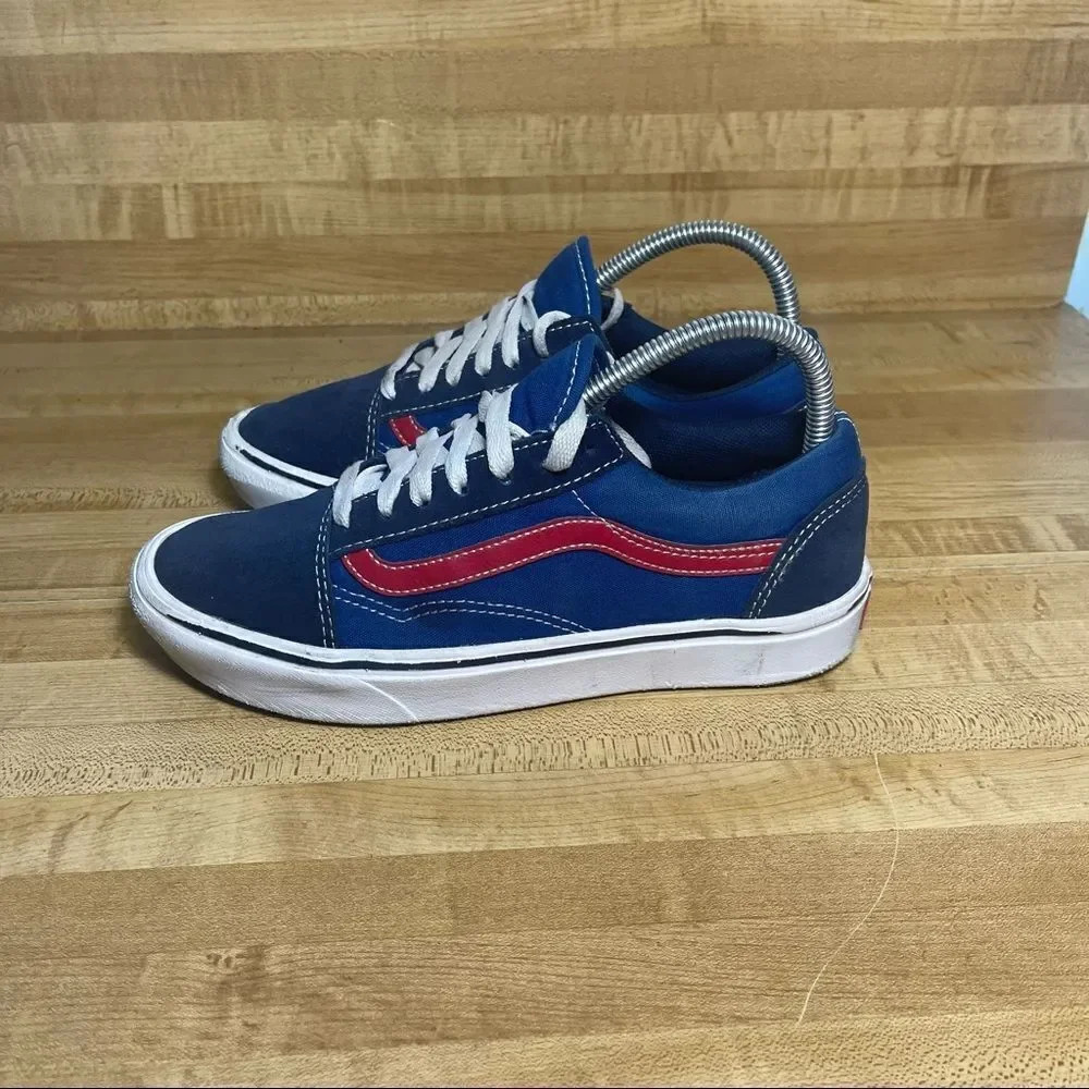 Vans Old Skool Boom Boom Sneaker Young Mens Size 6 Womens Size 7.5 Blue and Red
